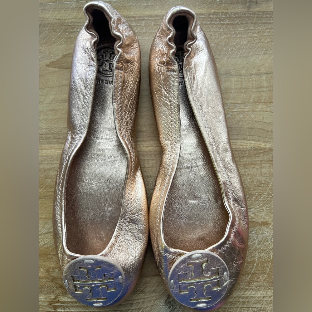 Tory Burch Minnie Travel Leather Ballet Flat Rose Gold Size 6 New - Picture 3 of 10